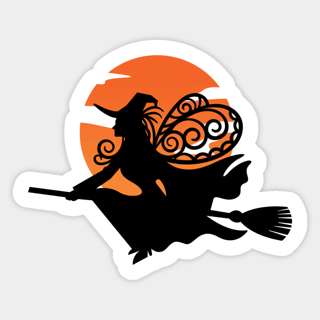 Witch On A Broom T-shirt Sticker by OTM Sports & Graphics